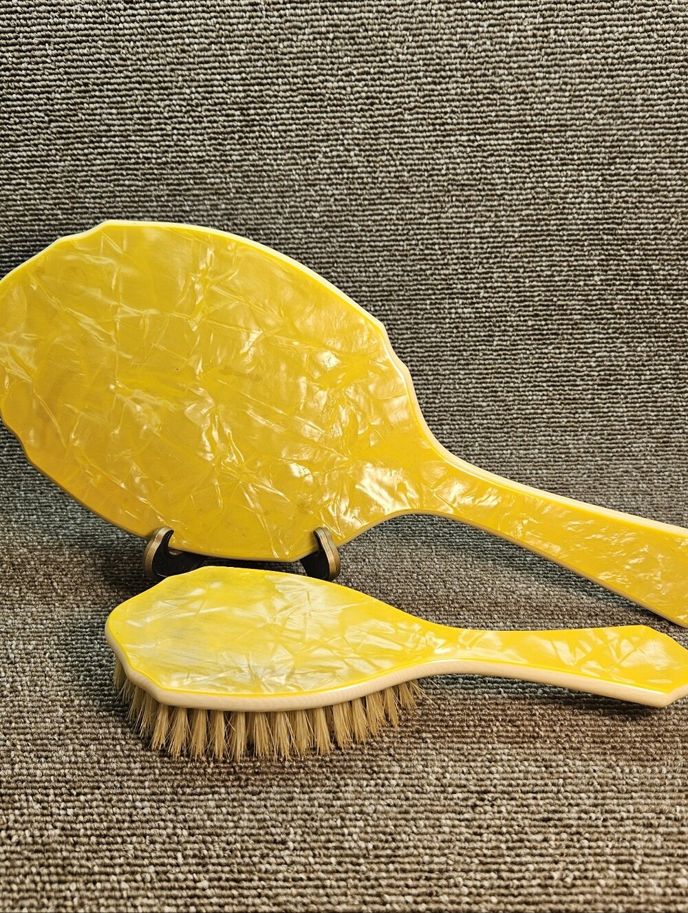Vintage Celluloid/Bakelite Mirror And Brush Vanity Set